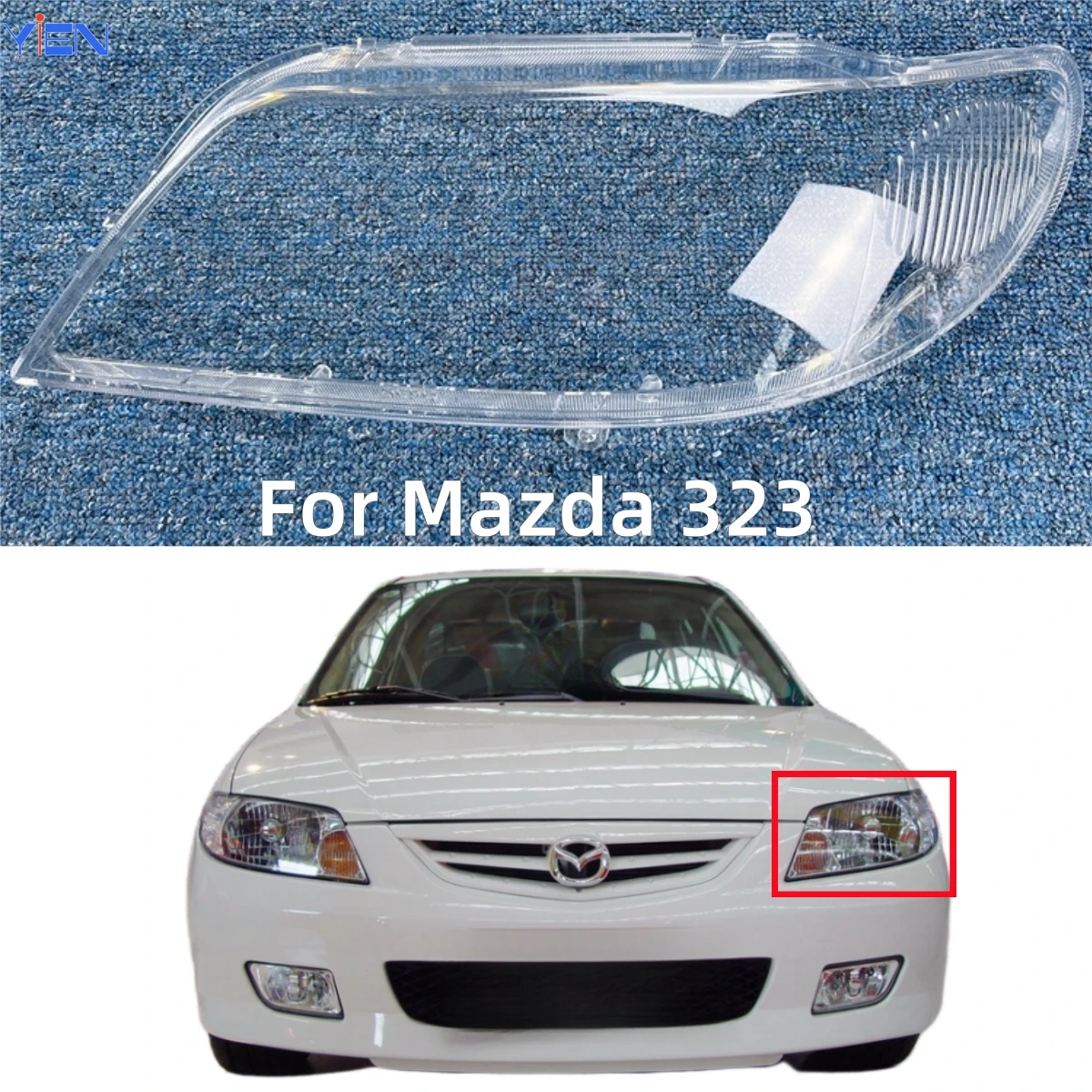 

For Mazda 323 Car Accessories Transparent PC Material Headlights Lights Glass Shell