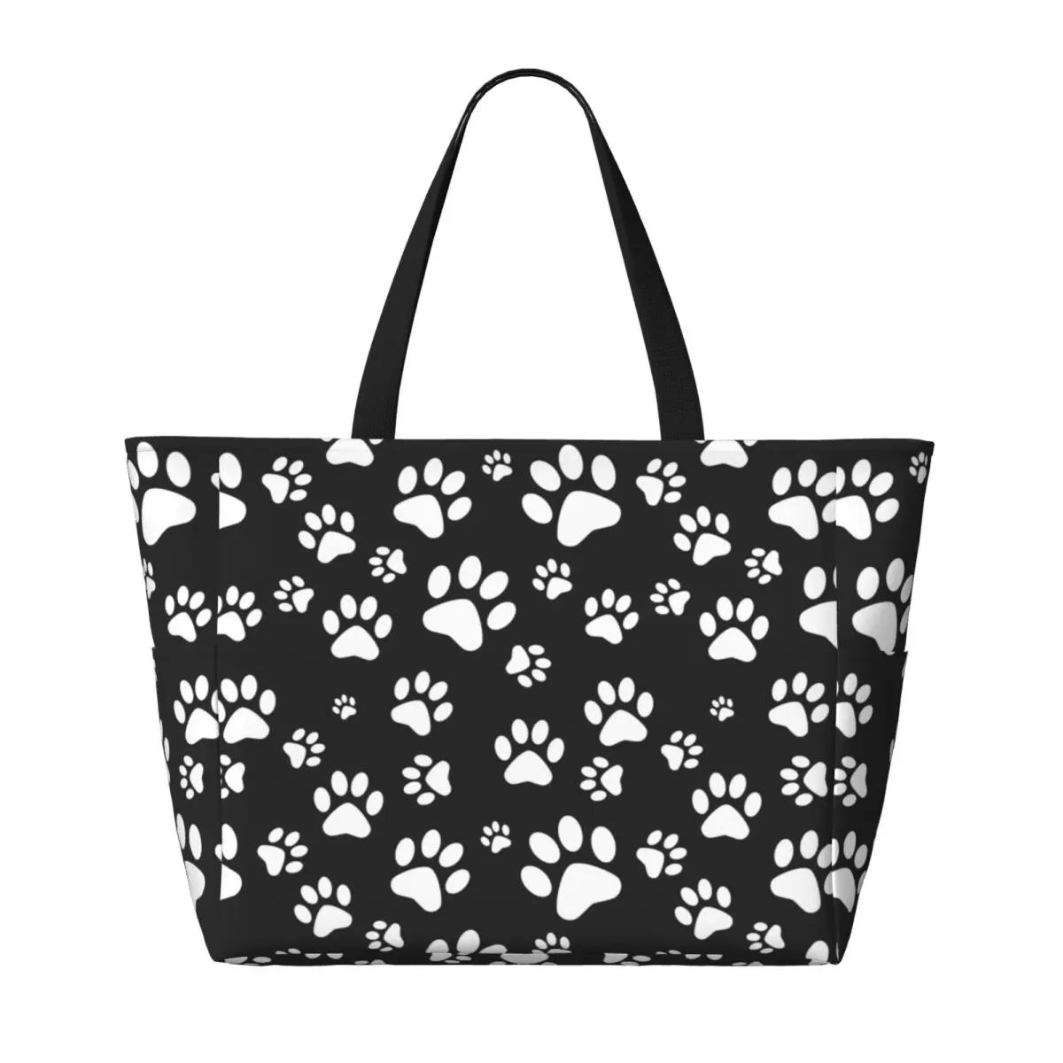 Custom White Puppy Dog Paw Beach Tote Bag Women Extra Large Gym Carry On Travel Shopping Bags