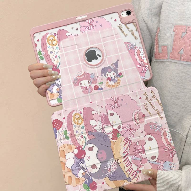 

Sanrio Kuromi My Melody Защитный чехол для iPad Тройной вращающийся чехол для iPad Акриловое поколение kurumi 10,9 дюймов Защита от падения 2024