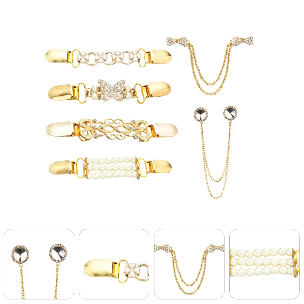 

6 Pcs Lapel Clip Fixing Clothing Cinch Clips Collar for Women Sweater Button Styling Scarf Buckle Shawl Rhinestones Miss