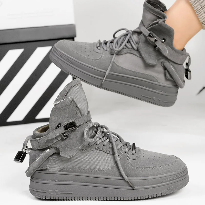 High Top Lace Up Outdoor Ankle Boots For Men, Spring Autumn Breathable Trend Thick Sole Student Casual Skate Shoes