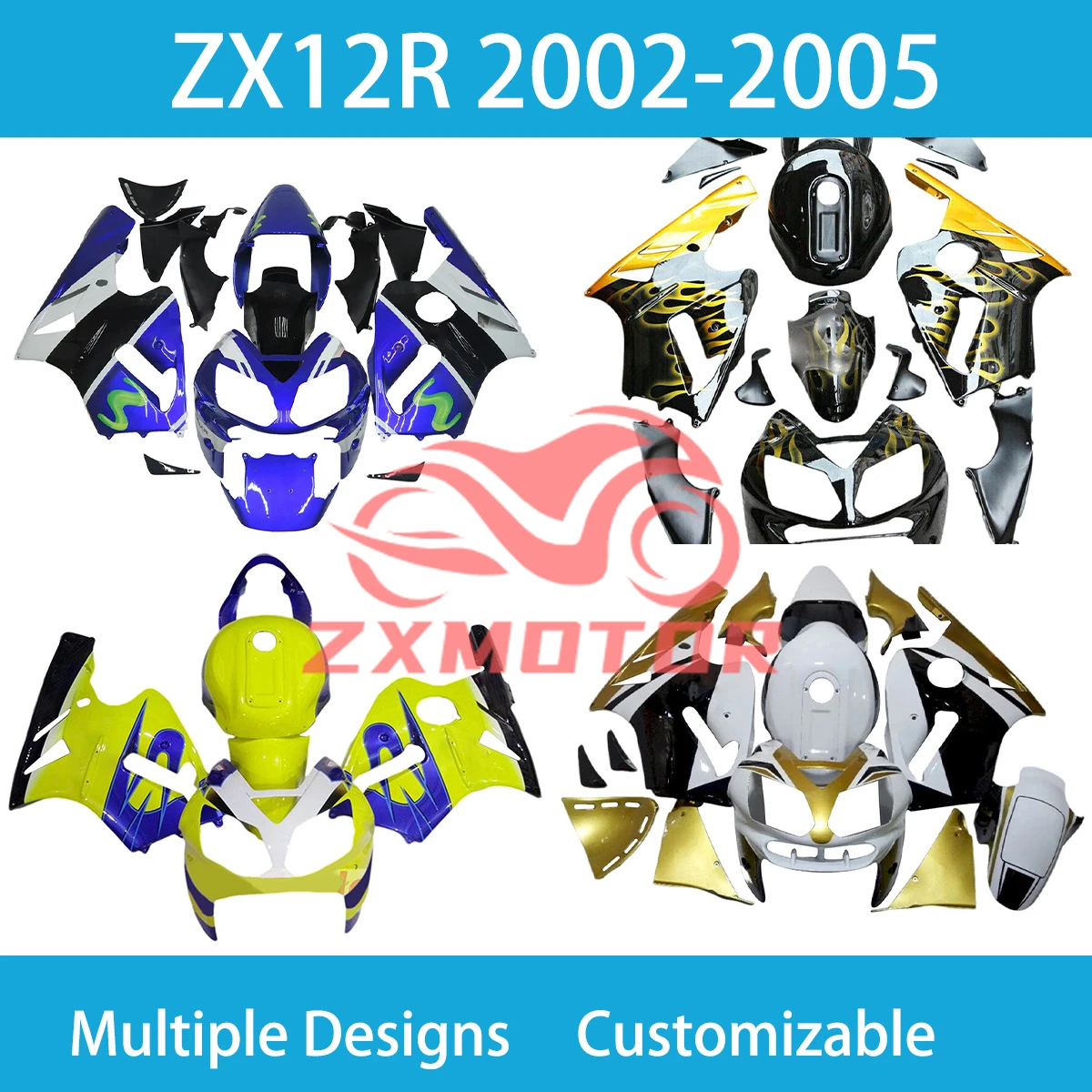 For KAWASAKI ZX12R 2002 2003 2004 2005 Prime Fairings ZX 12R 02 03 04 05 Prime Fairing Set Injection Bodywork Kit Motorcycle