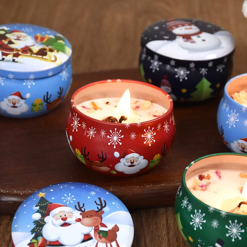 1pc Christmas Metal Candle Jar, Santa Claus Holiday Design, Multipurpose Scented Container for Home Decor