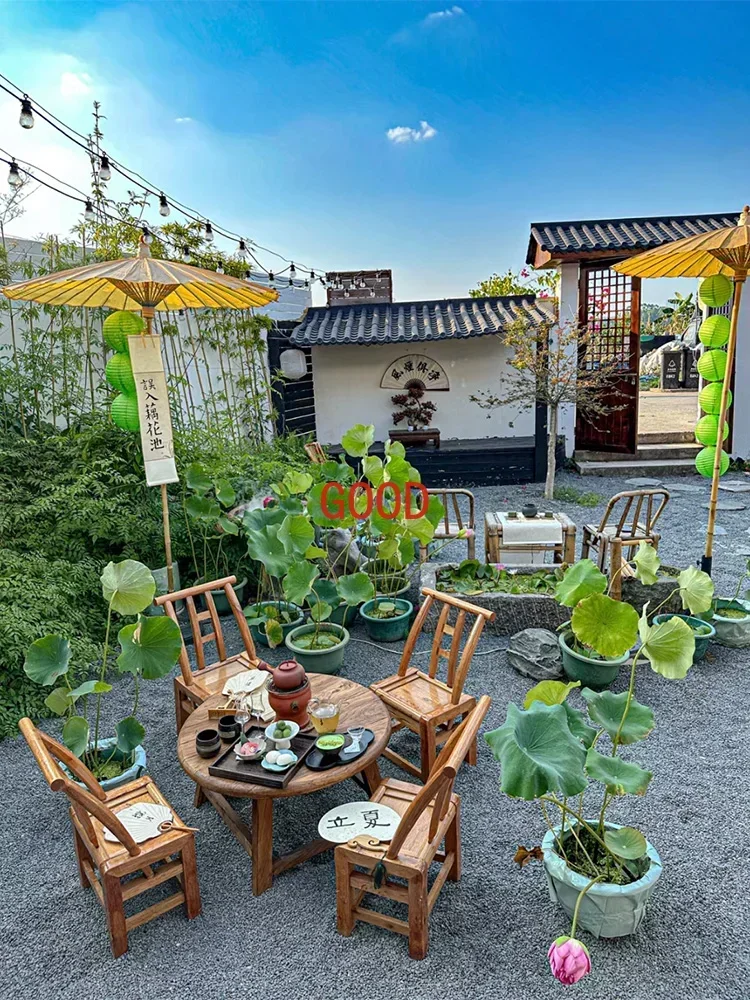 Old Elm Stove Cooking Tea Table Spring Cooking Iced Tea Outdoor Courtyard Table and Chair Chinese Retro Dual-Use round Table