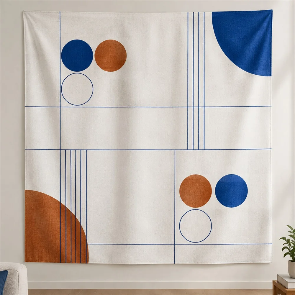 VIKAMA Fine Line Grid Clustered Groups Tapestry Wall Hanging, Modern Wall Art Tapestries for Living Room Bedroom Kids Room Study