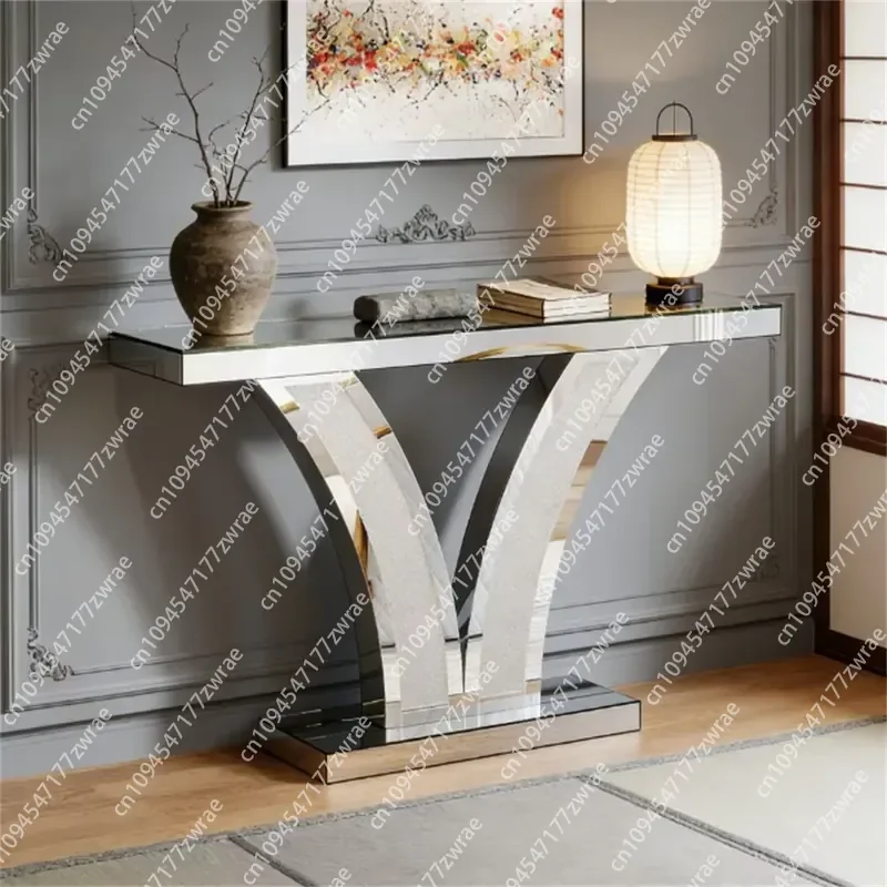 Modern V-Shaped Console Table with Unique Storage Desk & Foyer Features for Entrance & Home Office Use