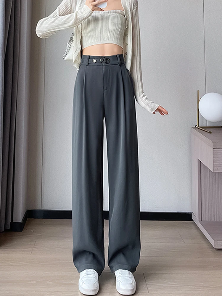 Elegant Classic Formal SuitPants Women Loose Vintage Korean Style Pleated Old Money Wide Baggy  Office Trousers