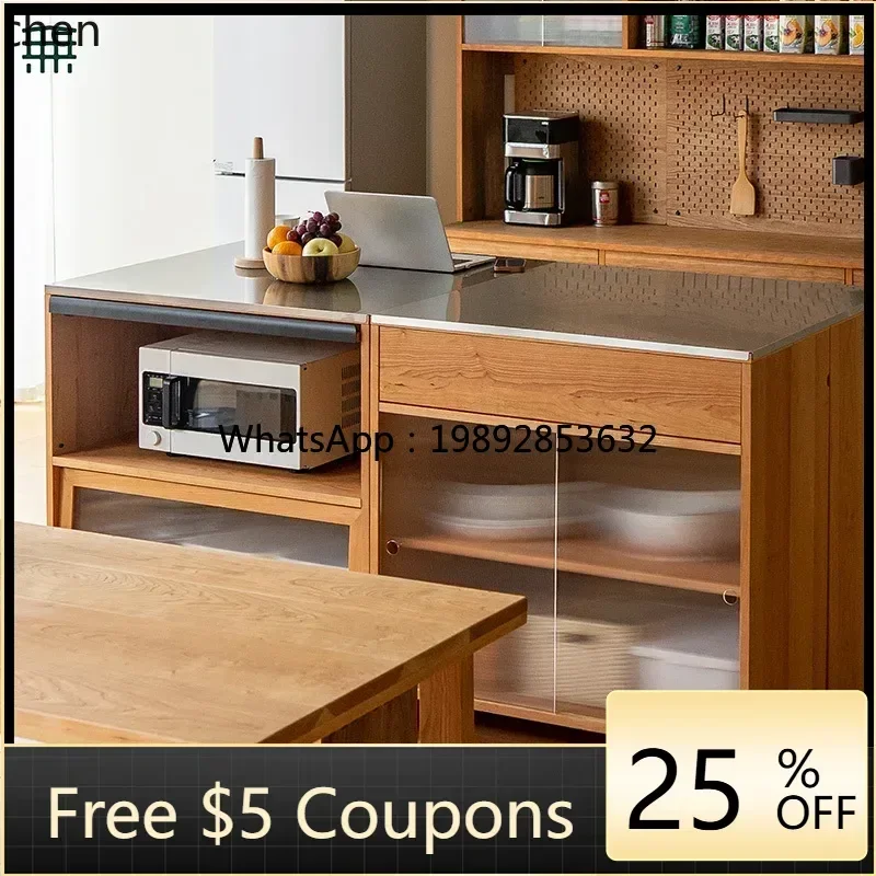 

GZ/all combination island kitchen stainless steel plate solid wood dining side cabinet retractable table integrated storage bar