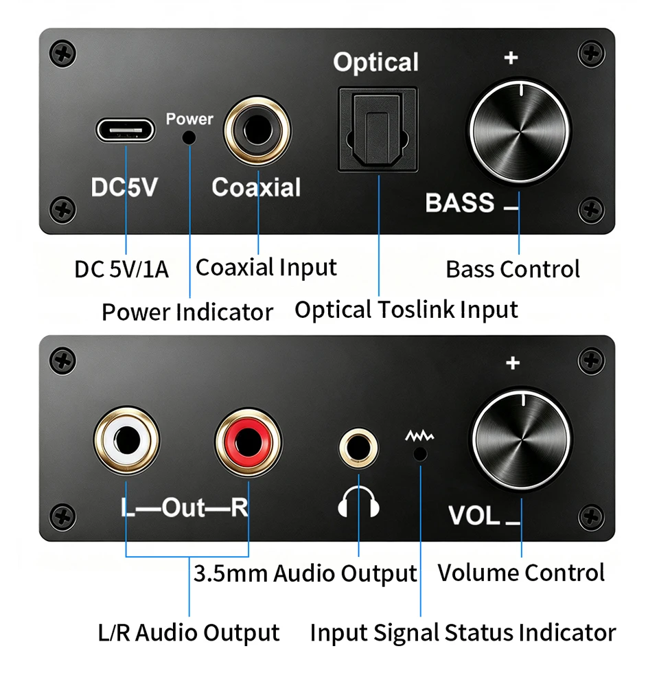 192-kHz-DAC-Digital-Analog-Audio-Konverter, tragbarer Kopfhörerverstärker, Toslink-auf-RCA-Adapter für TV, DVD, PS4, HiFi, USB-Stromversorgung – Detail 7