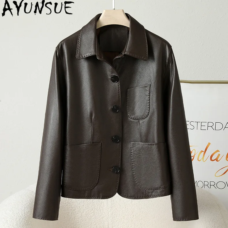 AYUNSUE Vera Pelle di Capra Giacca di Pelle Genuina per la Donna 2025 Cappotto di Pelle Nera Moda Primavera Autunno Vestiti Jaqueta De Couro