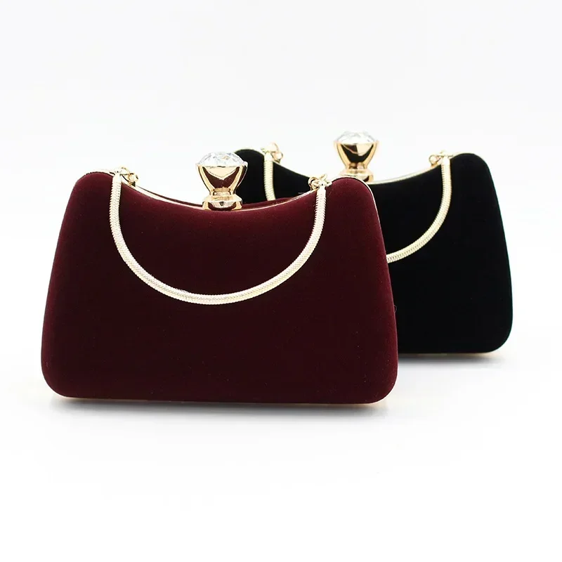 Ladies Vintage Clutch Bag Women Elegant Formal Velvet Evening Bag Mother's Wedding Party Handbags Crossbody Chain Red Burgundy