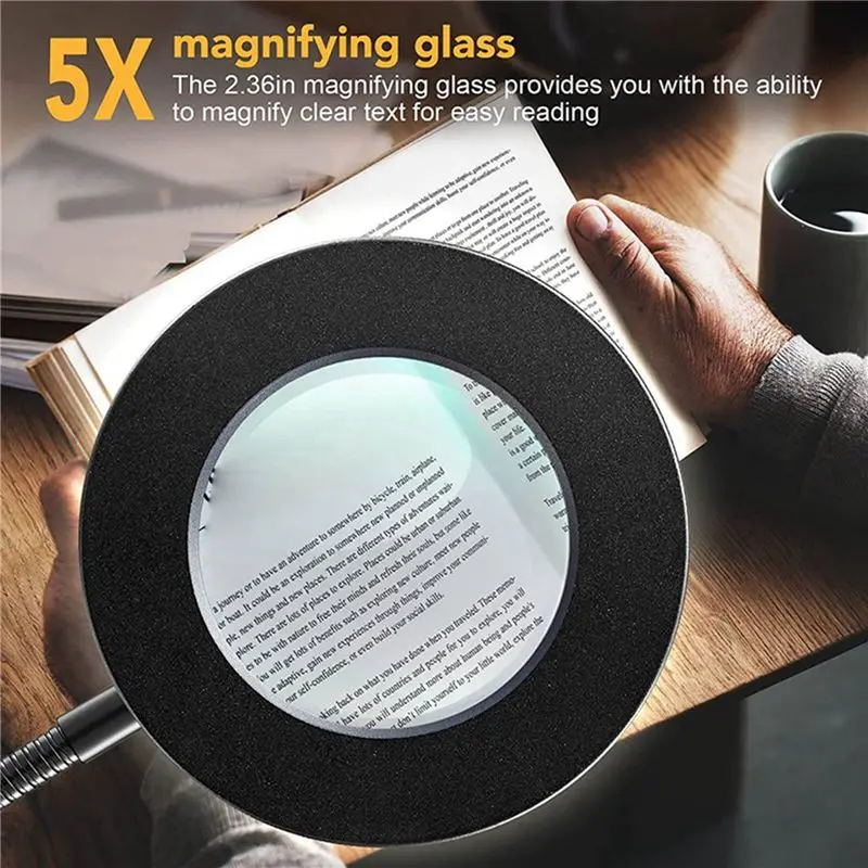 48 LED Desk Lamp Clip With 5X Magnifying Glass Light 360° Adjustable 3 Modes LED Desk Light For Bed Desk Work Crafts-2PC view 3