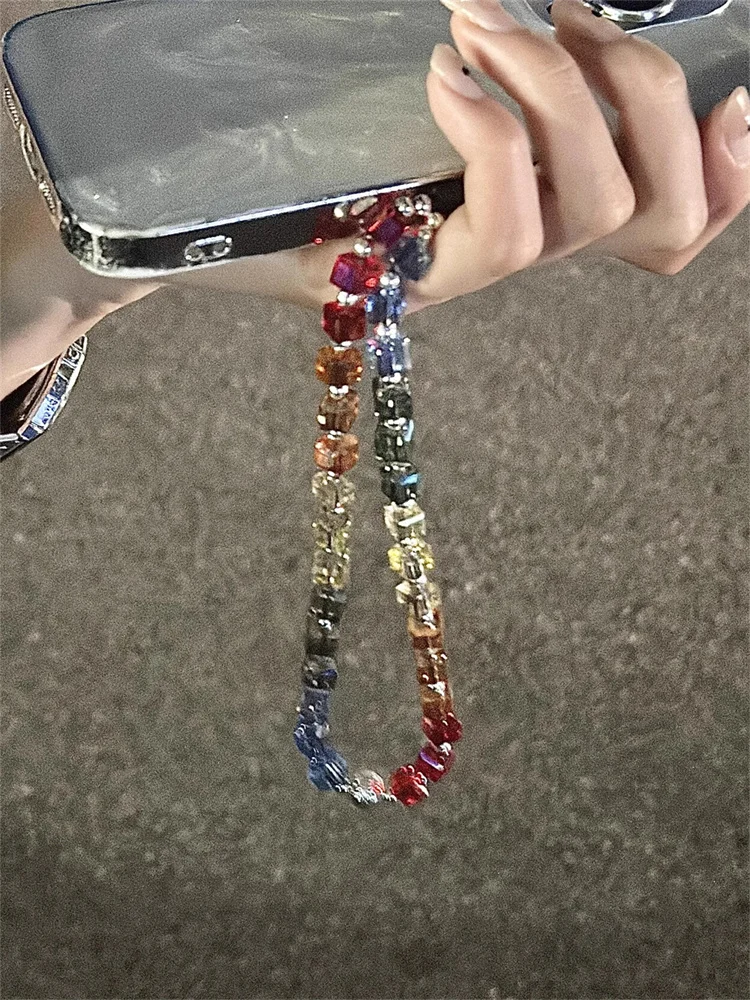 Y2K Color Rhinestone Phone Lanyard Simplicity Short Phone Strap Style Phone Earphones Backpack Camera Chain Lanyard Accessories