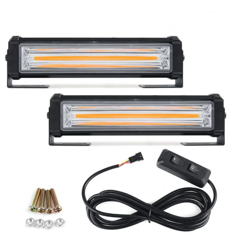 Strobe Light Radiator Grille of Car One-to-Two Middle Net Cob Car Modification Opening Bright Strobe Light Warning Light