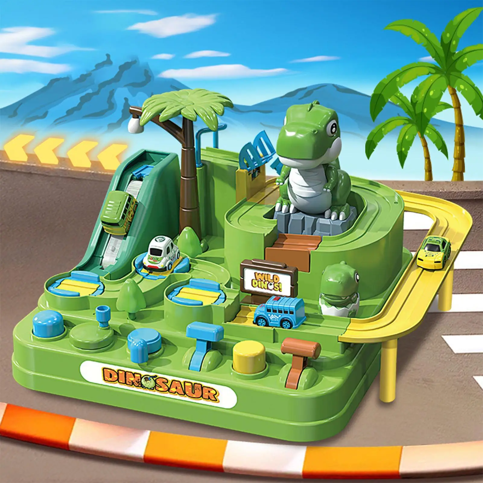 Pista de coche para niños, tren deslizante, rampa de vehículo, tema de aventura navideña, pista de carreras para niños, niñas, cumpleaños, hogar, escuela