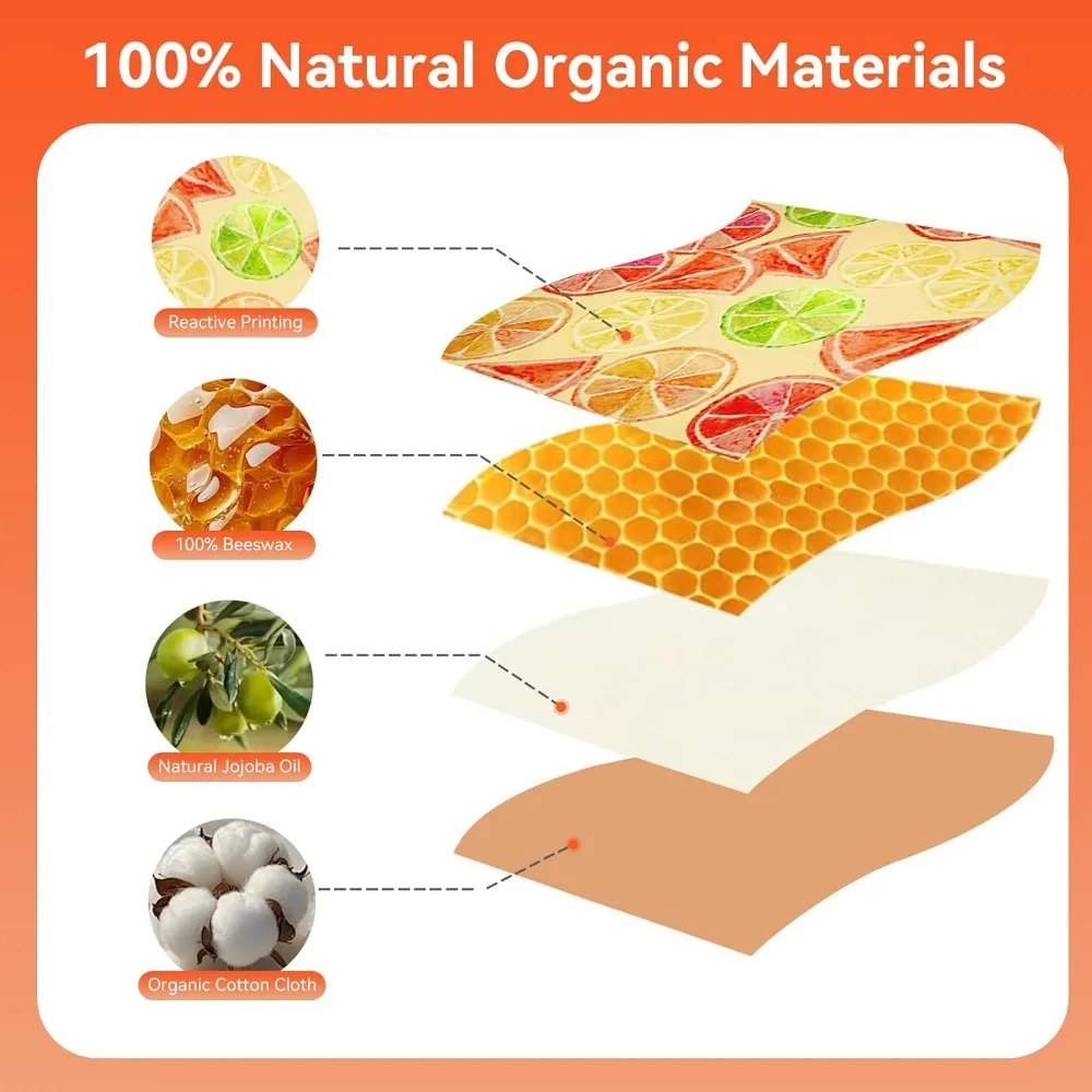 Reusable Beeswax Food Wraps with Elastic Bands, Sustainable Bowl Covers, Eco-Friendly Sandwich and Cheese Wraps, Assorted Sizes view 3