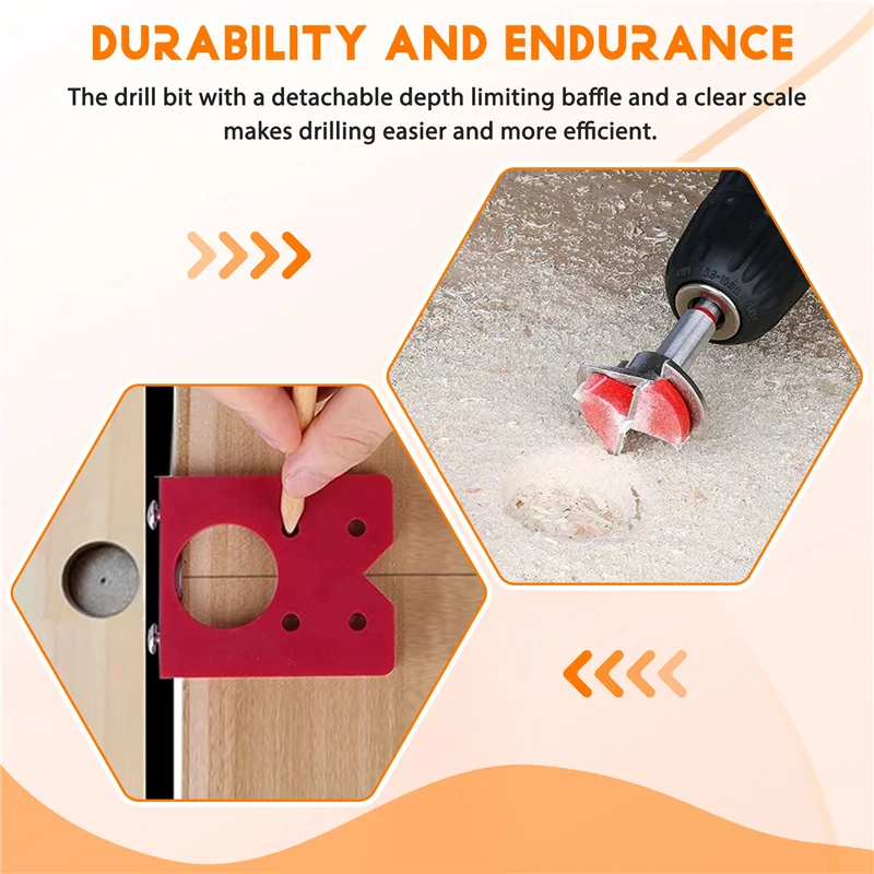 

Premium-35Mm Hinge Jig Drill Guide Sets Door Hinge Drill Hole Cutter Concealed Hinge Jig With Bit Positioner For Furniture Wood