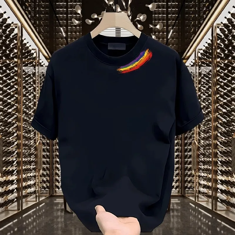 

Красивая высококачественная футболка с короткими рукавами из чистого хлопка для мужчин, осенний модный уличный свободный и универсальный топ с круглым вырезом