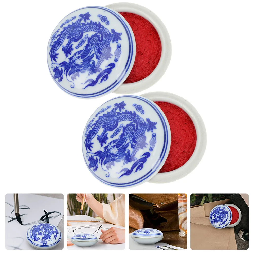 

2Pcs Chinese Style Calligraphy Ink Pads Portable Ceramic Pad for Drawing Painting and DIY Art Multipurpose Inkpad