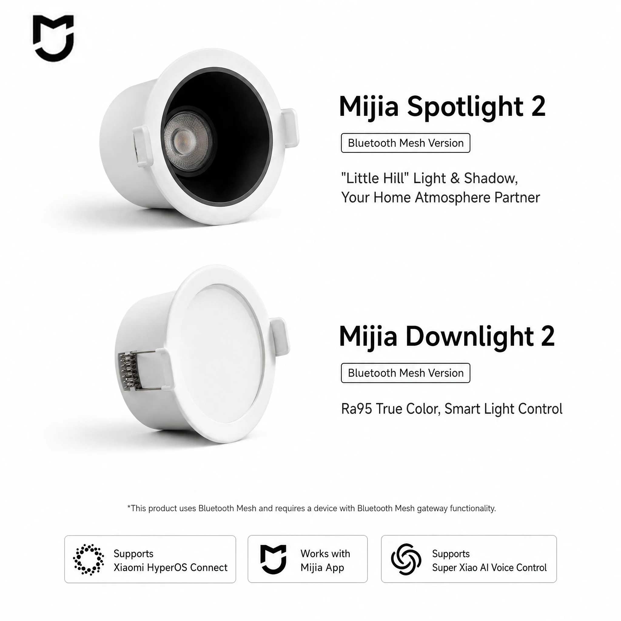 2025 Original MIJIA Downlight 2 Spotlight 2 Bluetooth Mesh Version Ra95 High Color 75-80mm Opening 2700-5700K Color Temperature
