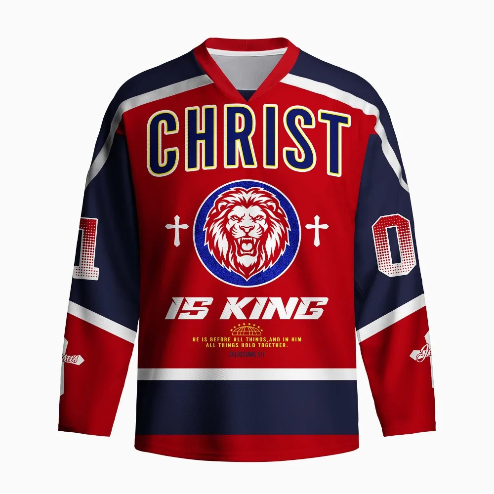 Men's New Oversized Environmentally Friendly Full Printed Long Sleeved Shirt, God Bless You, Ice Hockey Printed Jersey