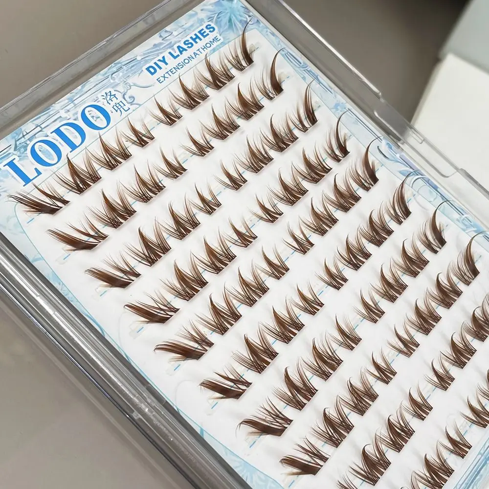 80 Pcs 천연 무접착제 가짜 속눈썹 캐러멜 브라운 폭스 & 도그 스타일 만화 속눈썹 여성을위한 자체 접착 개별 속눈썹