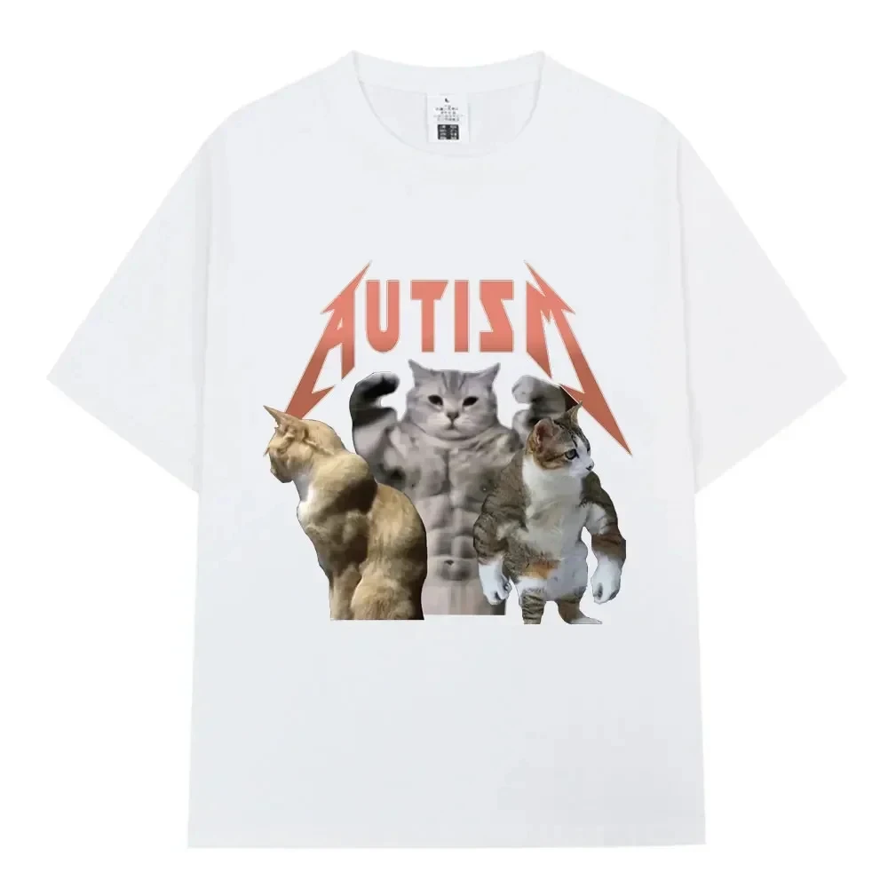 Autyzm Metal Rock Buff Koty Meme Koszulka Męska Damska Moda Hip Hop Krótki Rękaw Oversize T-shirty Letnia Sportowa Luźna Koszulka Top