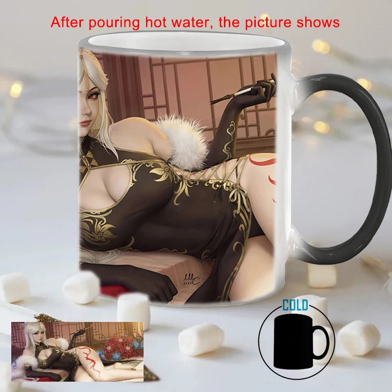 Cheongsam Witch Heat Sensitive Cup BSKT-069 Kawaii Mug Anime Sublimation Blanks Ceramic Mugs Coffee Cups Drinkware Free Shipping