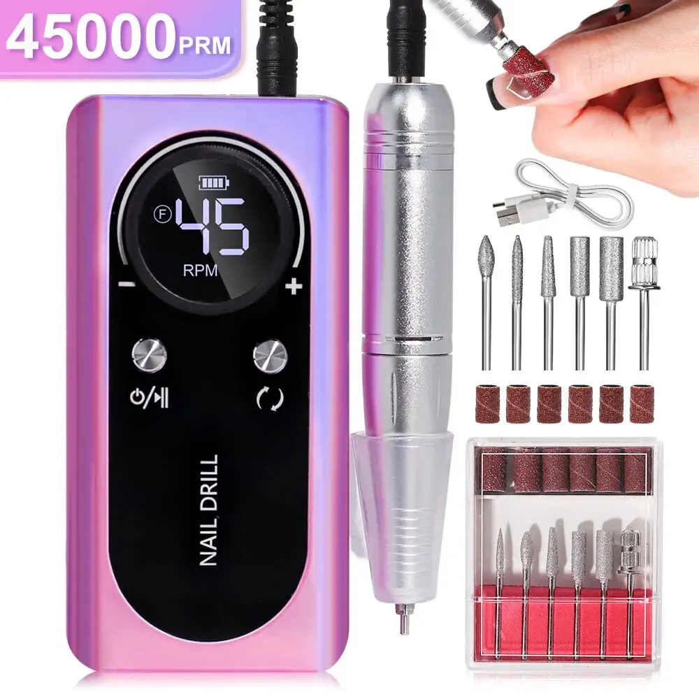 Professionele 45000 RPM elektrische draagbare nagelboormachine Oplaadbare geluidsarme nagelschuurmachine Bestand voor manicure salon gereedschap