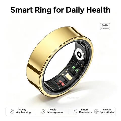 Smart Health Ring Body Temp Heart Rate Blood Oxygen Sleep Monitor 5ATM Waterproof Bluetooth 5.2 with Charging Case QRing APP