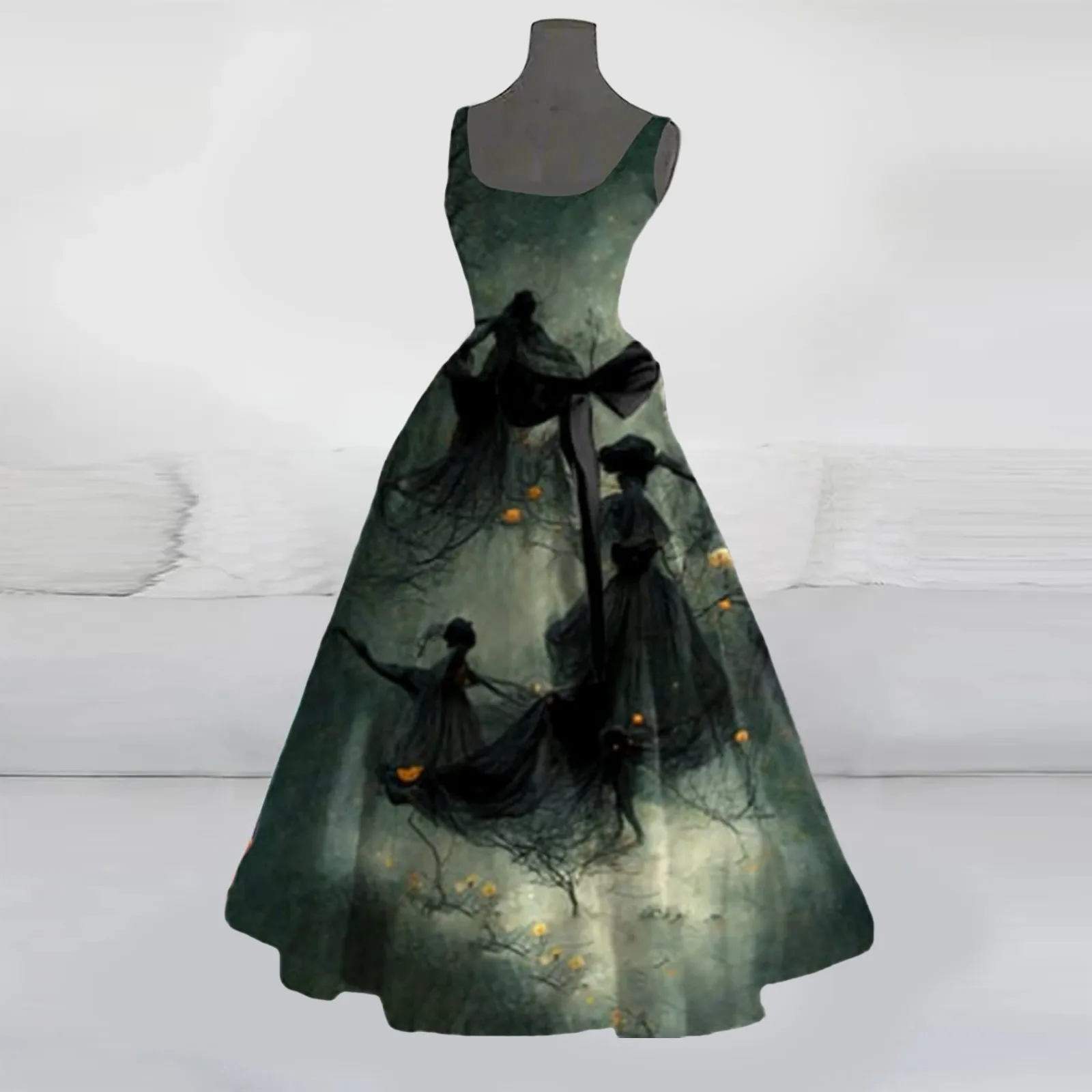 Elegant Halloween Costumes For Women Bloody Ghost Print Flared Dress Sleeveless Tunic Retro Cocktail Dress Wedding Guest Dresses