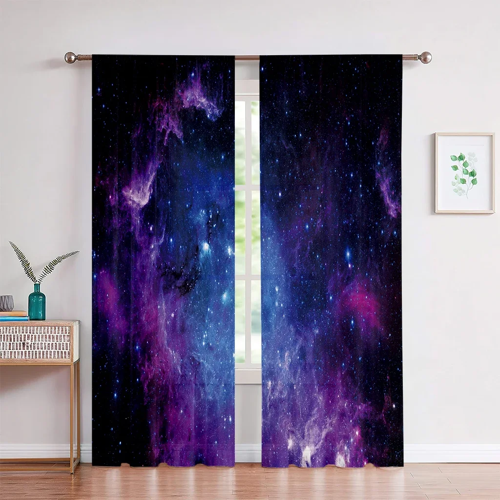 Vibrant Galaxy Nebula Curtain Drapes for Bedroom Living Room Space Cosmic Starry Night Window Treatment