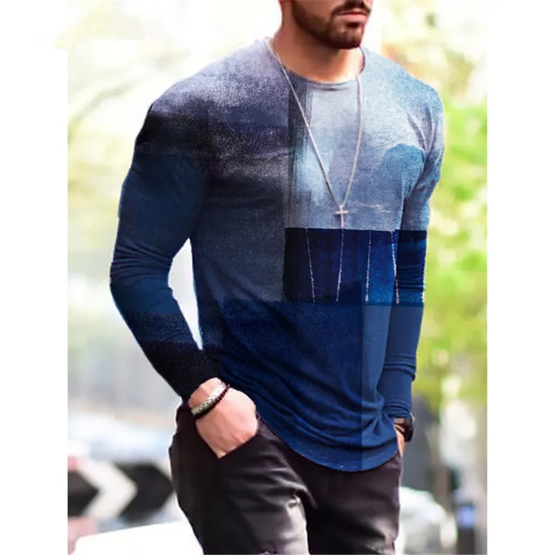 Tie-dye 3D Printing Men's Casual T-Shirts Spring Autumn Long Sleeve Streetwear Pullovers Tops Oversized Loose Round-Neck Tee 6XL