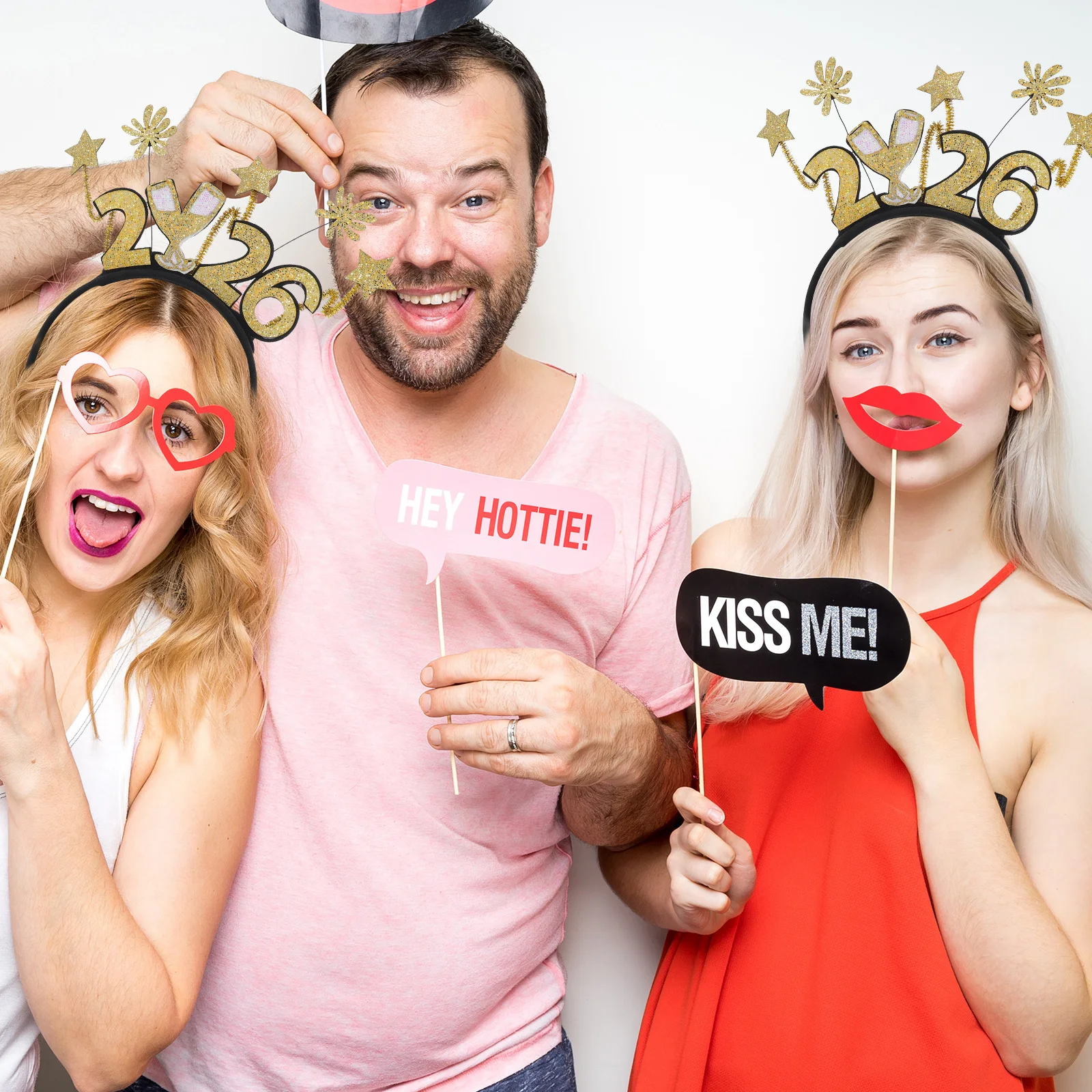 

Happy New Year Hair Band Set of 2 Glittery Party Headpieces for Women NYE Celebration Photo Props 2026 Accessories