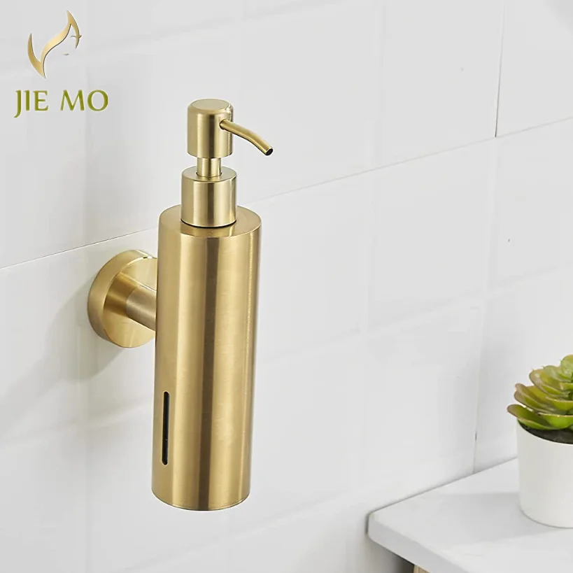 Brushed Gold Soap dispenser Wall mounted 304 Stainless Steel Empty bottle Press type Manual Bottle 250ML Hand sanitizer