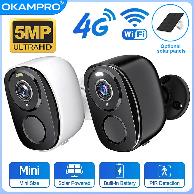 Kamera Baterai OKAM PRO HD 5MP 4G SIM Kamera Baterai 5200mAh 110 °   Kamera IP Luar Ruangan Sudut Lebar Tahan Air dengan Visi Malam Berwarna