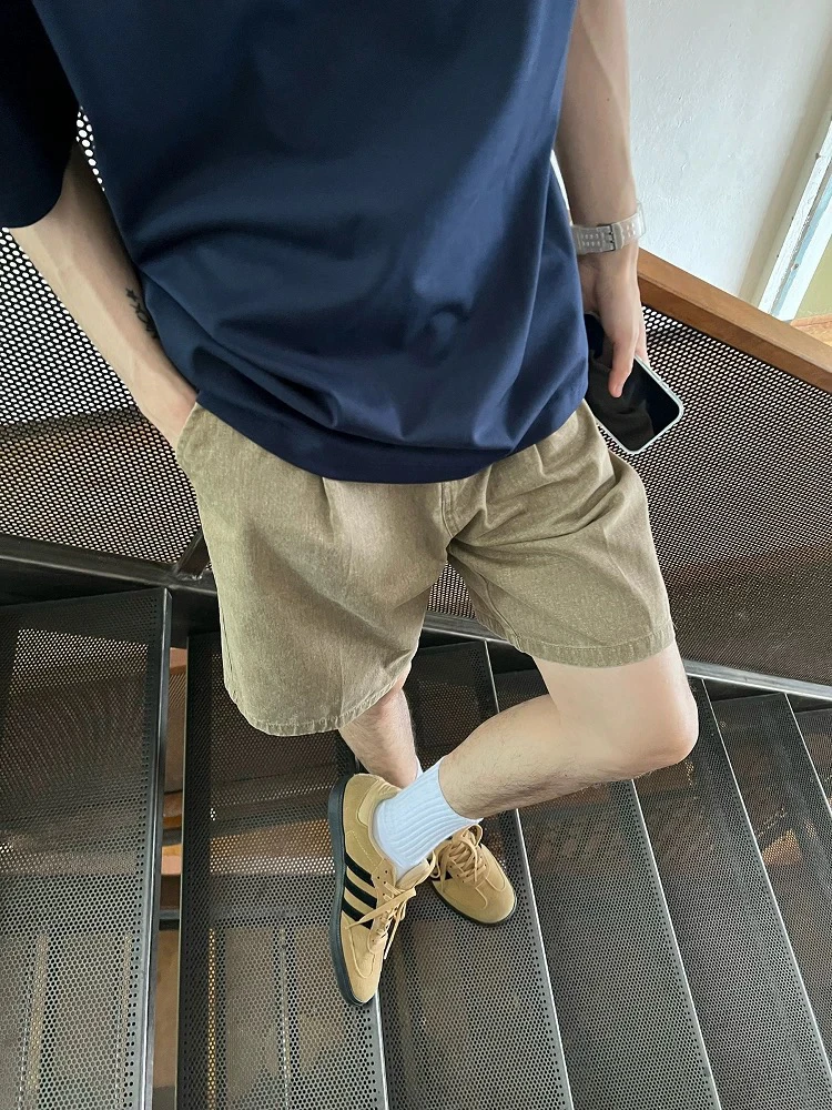 American Retro Casual Brown Denim orts Men Summer Cleanfit Loose Versatile Straight Tube Five-Point Pants Youth Active Sle