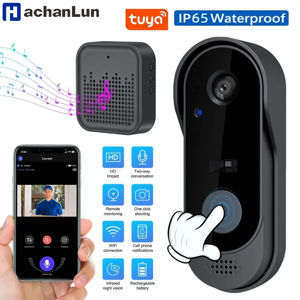 

Дверной звонок Tuya с камерой, беспроводной комплект, видеодверной звонок, Wi-Fi, HD-телефон, уличный дверной звонок, камера безопасности, видеодомофон, ИК
