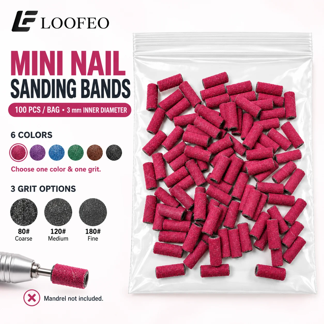 100Pcs 3mm Mini Sanding Bands For Nail Drill 120 180 240 Grit Sleeves For Gel Polish Removal Manicure Acrylic Nail Drill