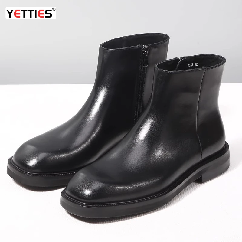 Men's Factory Direct Chelsea Boots | Autumn Winter British Mid-Top Fur Lined Warm Genuine Leather Low-Top Short Boots Versatile