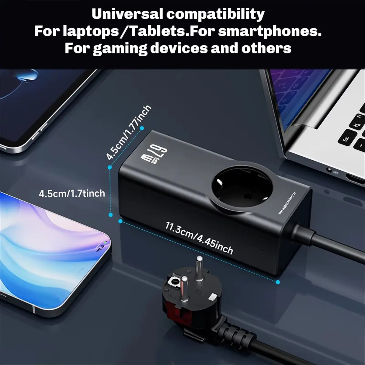 (ABGQ) 67W GaN Fast Charger Power Strip 3 USB-C+1 USB-A+1 AC Outlet EU Plug Extension Lead for Simultaneous Device Charger B