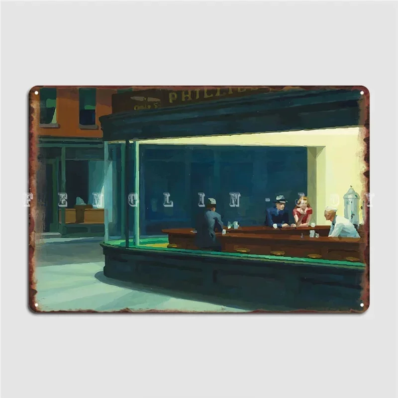 Edward Hopper Nighthawks Metal Sign Wall Mural Living Room Personalized Wall Decor Tin Sign Posters