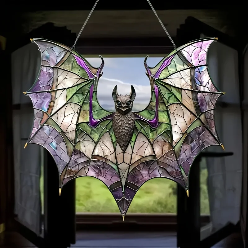 Acrylic Bat Sun Catcher - Colorful Glass Style Window Decoration Multi Functional Halloween Decoration Home Wall Decoration