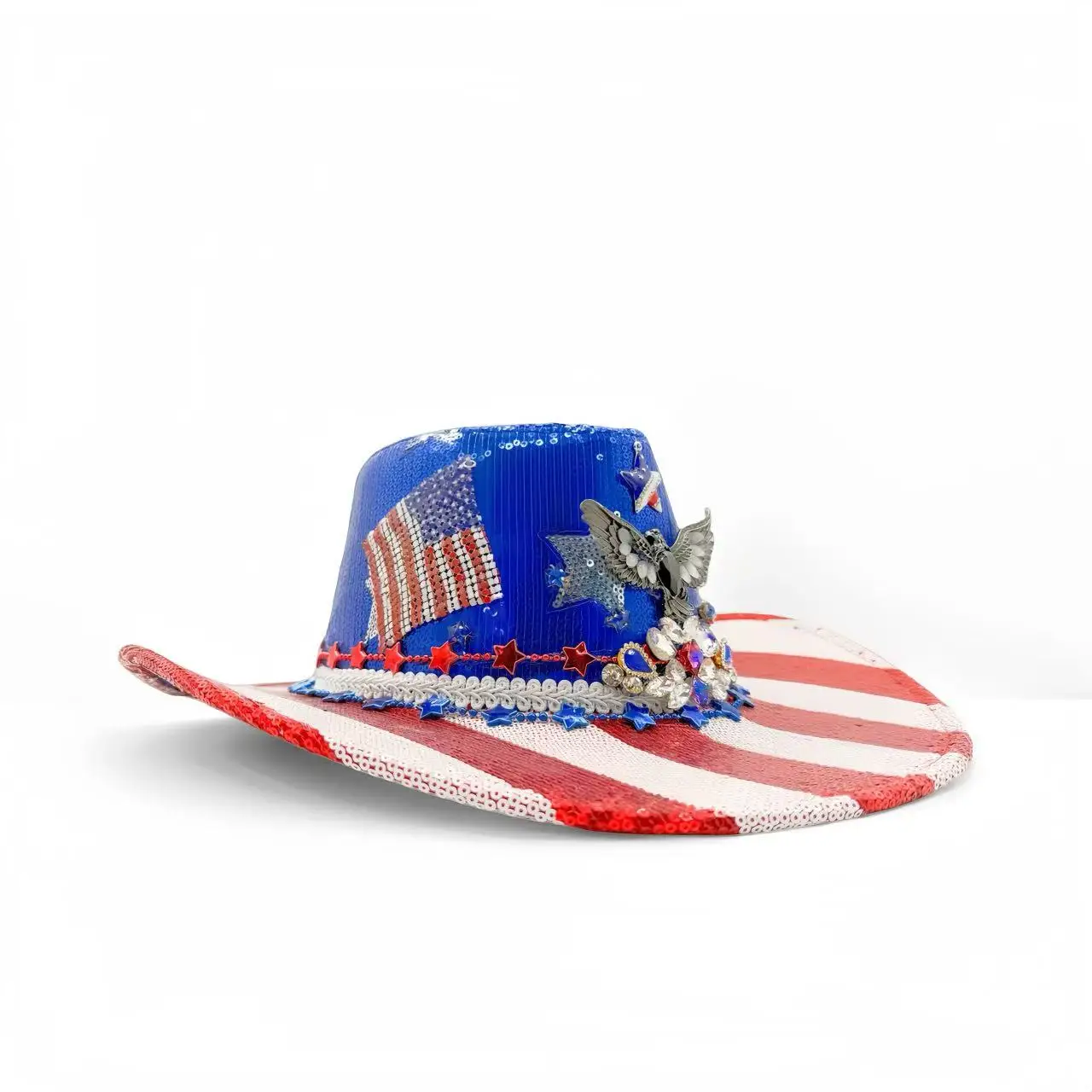 HongLuan Glitzer-Kostüm, Hut für Erwachsene und Cowboy-Hüte, Strass für Damen, Cowboy-Cosplay, Damen-Accessoires und Cowgirl-Kappe