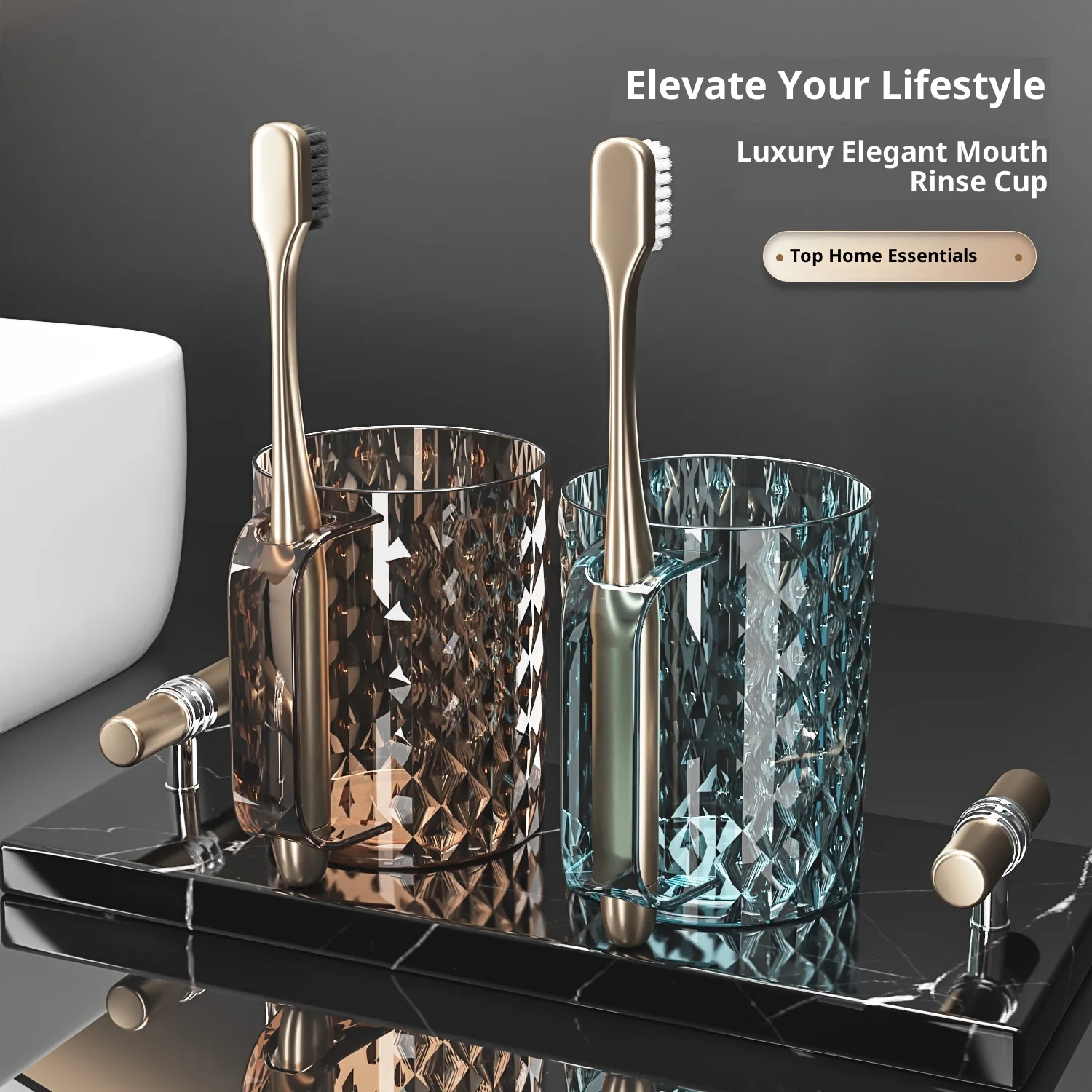 

Luxury Transparent Home Storage Toothbrush Cup High Aesthetic Value Mouthwash Glass Sink Organizer for Bathroom