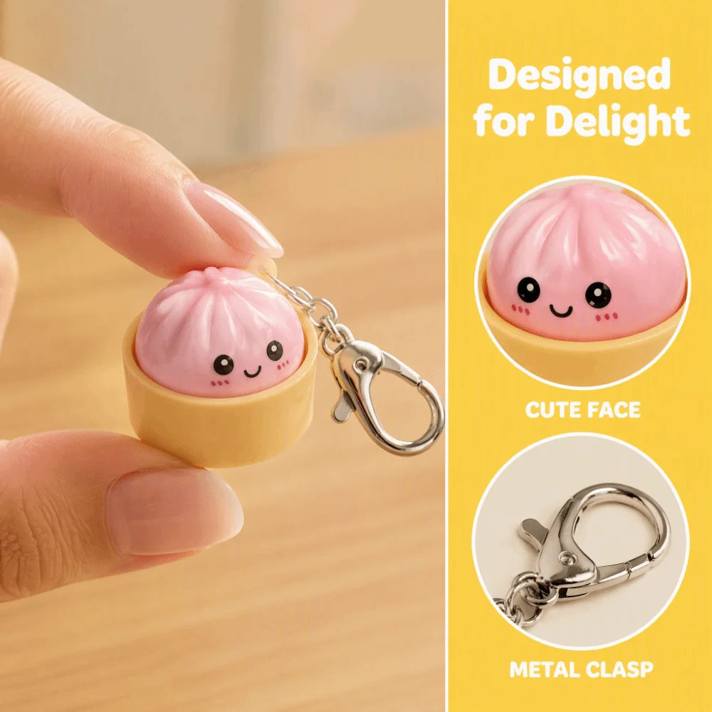 With Steamer Mini Dumplings Squishy Cute Pinch Pendant Light-Up Steamed Bun Keychain Squeezable Fidget Keyboard Fidget