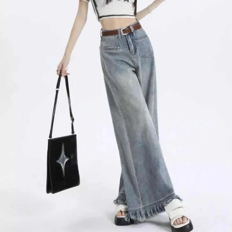 Oversize 5XL Burrs Vintage Ultra Wide Leg Jeans Women's 2025 Spring Autumn New Fashion High Waist Loose Denim Dumped Pants