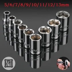 9pcs 1/4 Inch Drive 5mm-13mm Hex Bit Metric Socket Wrench Head Set Sleeve Wrench Adapter Auto Repairing Hand Tools Accessories