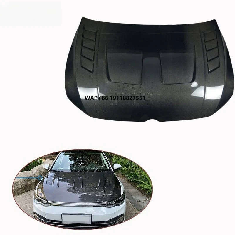 غطاء محرك السيارة من ألياف الكربون لعام 2020 + Golf8 GTI Style VW MK8 مسامير بونيه أمامية ملحقات أغطية محرك الجولف 8 #1