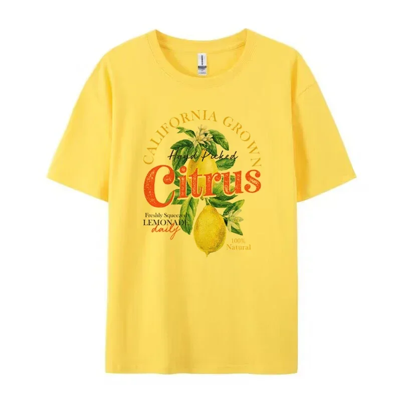 Vrouwen Retro Esthetische Citrus T-Shirts Schattig Citroen Fruit T-Shirt Korte Mouw Losse Botanische T-Shirt Vintage Cottagecore